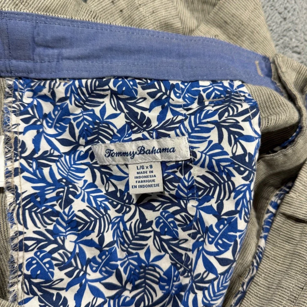 Tommy Bahama Linen Shorts Mens Large Pleated Striped Elastic Waist 9'' Inseam